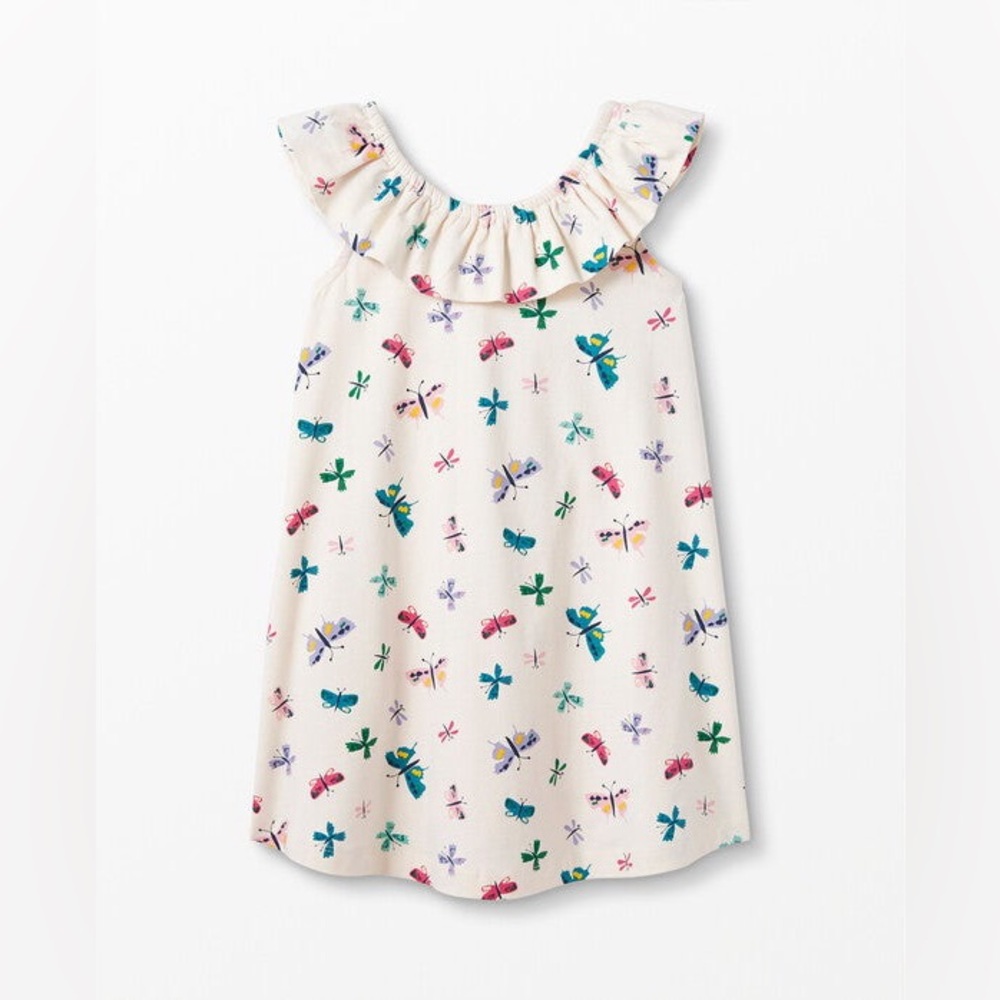 HANNA ANDERSSON Ruffle Neck Swing Twirl Dress in Butterfly Ecru Size 130 US 8